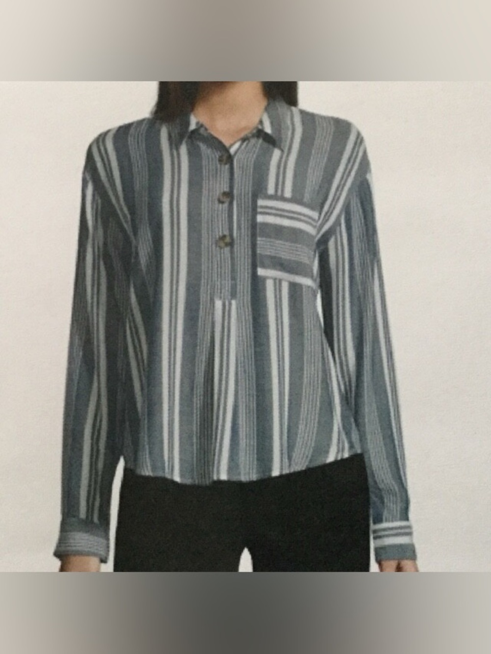 A.N.A. Blue and White Striped Blouse with turtle button detailing